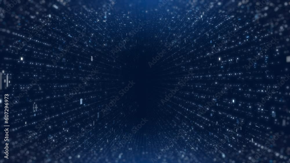 Poster data center binary code running, big data for business, dark blue digital concept