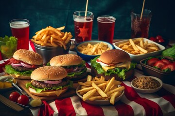 Image of typical food for fourth of july - obrazy, fototapety, plakaty