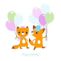 Cute foxes with balloons
