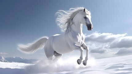 Obraz na płótnie Canvas a white horse running in snow