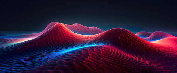 Fototapeta premium Abstract 3D rendering of wavy surface with red and blue gradient Generative AI