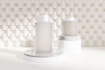 Comestic with background of minimalist geometric pattern. 3d render