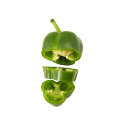 Falling Green bell pepper slice cutout, Png file.