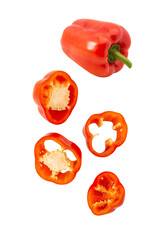 Falling Red bell pepper slice cutout, Png file.