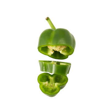 Falling Green bell pepper slice cutout, Png file.