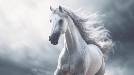 Plakat a white horse with long hair