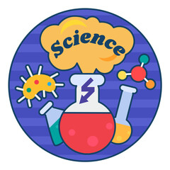 Cartoon Round Sticker Science Lab Test Tubes