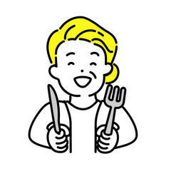 かわいい人物のイラストシリーズ _ シニアの女性_ 食べる