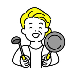かわいい人物のイラストシリーズ _ シニアの女性_ 料理
