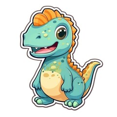 sticker on white with nice friendly little dino character, ai tools generated image