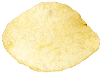 Single potato chip isolated on white background.