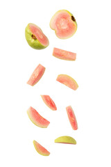 Falling Pink Guava slice cutout, Png file.