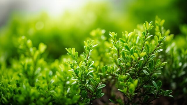 A fresh spring green garden foliage background Generative AI © Dyeru