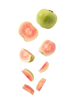 Falling Pink Guava slice cutout, Png file.