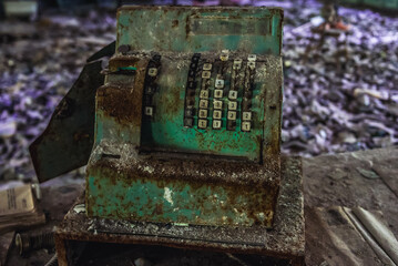 Old cash register in 3rd High school in Pripyat abandoned city, Chernobyl Exclusion Zone, Ukraine