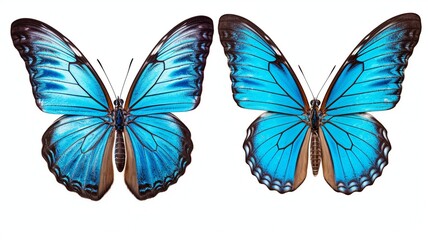 Set two beautiful blue tropical butterflies Generative AI
