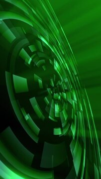 Green techno abstract concentric circles. Loop between 6:00-18:00. Vertical video. Digital scan, radar, camera lens aperture, high-tech interface or other technology.