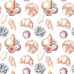 Fresh bakery and fruits seamless pattern
