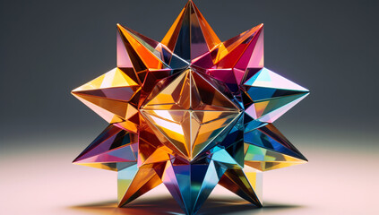 Colorful diamond on a gray background. 3D render illustration. Generative AI