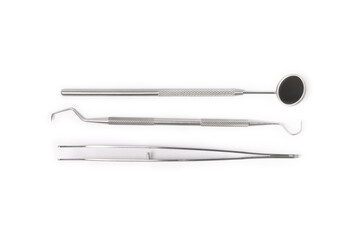 Dental instruments isolated on white background. Professional tools for oral care. Whitens teeth, stimulates gums, removes plaque and tartar. Clean teeth.Dentistry concept. mockup