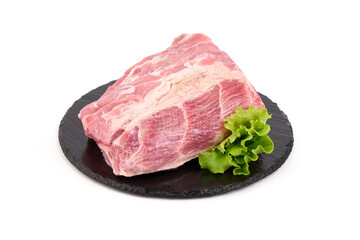 Raw pork ham, pork leg, isolated on white background.