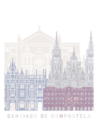 Fototapeta premium SANTIAGO DE COMPOSTELA SKYLINE POSTER PASTEL