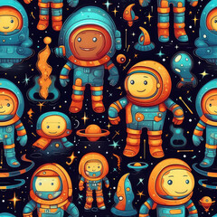 Astronauts in space seamless repeat pattern - fantasy colorful cubism, abstract art, trippy psychedelic [Generative AI]
