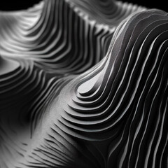 Abstract black and white wavy background. 3D render illustration Generative AI
