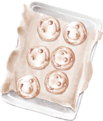 Freshly baked cookies on a tray watercolor illustration