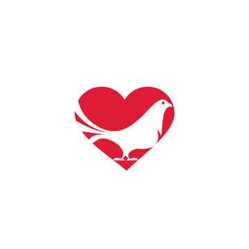 negative dove inside red heart logo icon vector