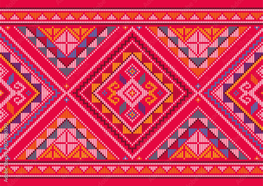 Aufkleber yakan cloth inspired vector seamless pattern, long horizontal folk art textile or fabric print desig