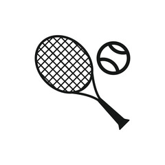 tennis racket and ball icon on white background