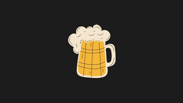 Glass filling with beer Animated Icon.  Video flat cartoon animation design element 4k