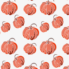 seamless pattern with hand drawn pumpkins and leaf
