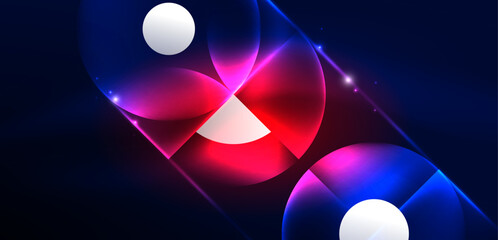 Abstract background shiny glowing neon color round elements and circles. Techno futuristic vector Illustration For Wallpaper, Banner, Background, Card, Book Illustration, landing page