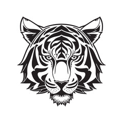 Tiger head black and white vector icon.