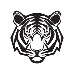 Tiger head black and white vector icon.