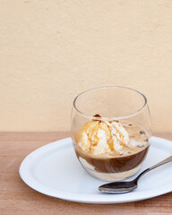Affogato, homemade vanilla ice cream with espresso
