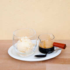 Affogato, homemade vanilla ice cream with espresso