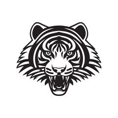 Tiger head black and white vector icon.