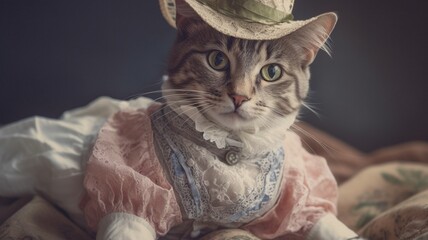 Cat dressed in vintage clothes in Victorian style Generative AI