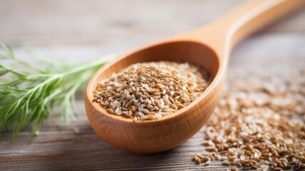 Cumin seeds or caraway in white spoon Generative AI