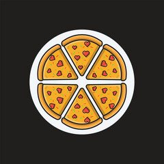 Pizza  vektor icon illustration with topping love on top,pizza concept isolated premium vektor, pizza icon suitable for logo, sticker,banner, flayer and background