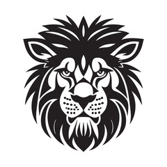 Lion head black and white vector icon.