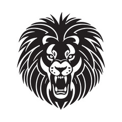 Lion head black and white vector icon.