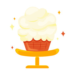 Colorful illustration of large cupcake on a plate, sweets , dessert , vector