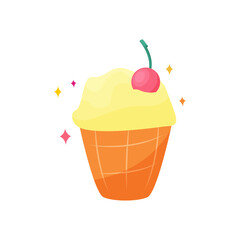 Colorful illustration of ice cream with cherries, sweets , dessert , vector