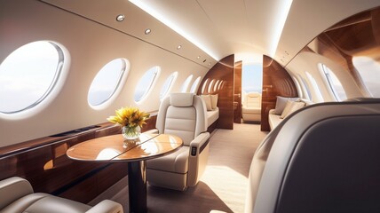 Luxury interior in the modern business jet Generative AI
