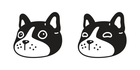 dog vector french bulldog icon puppy pet face head character cartoon symbol tattoo stamp scarf illustration design isolated - obrazy, fototapety, plakaty