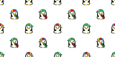 penguin seamless pattern cap rgb skateboard skating extreme sport bird vector duck cartoon gift wrapping paper repeat wallpaper tile background illustration scarf isolated design